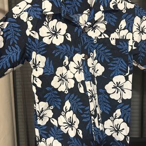 Floral Hawaiian kids Shirt in Blue and White - Aloha Shirt Shop